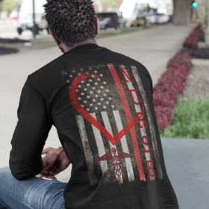 Nurse Long Sleeve T-Shirt with American Flag