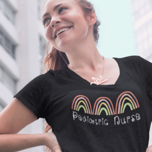 Pediatric Nurse T-Shirt with Rainbows by Myx Tees